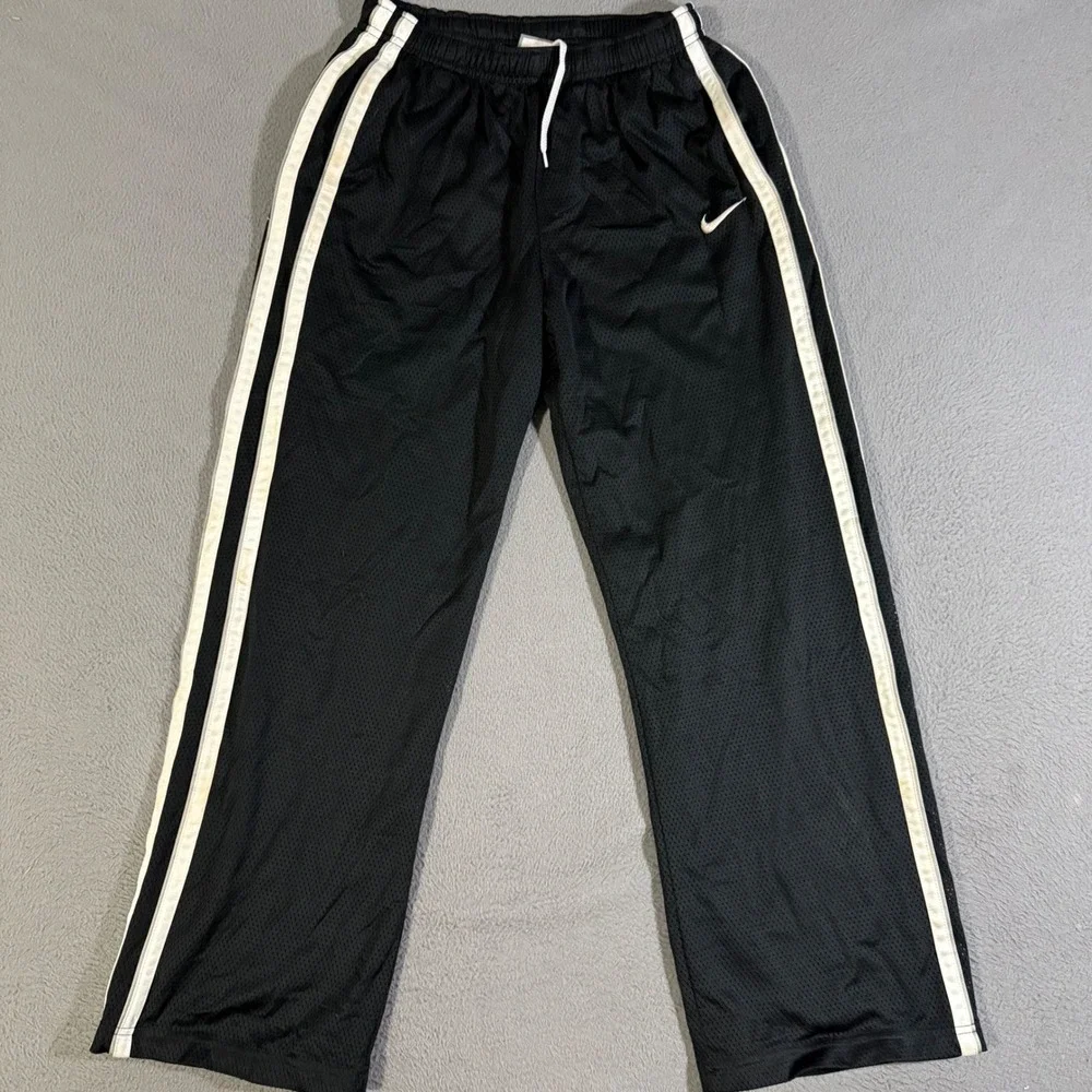 Vintage Nike Kids XL (18-20)‎ Black Mesh Basketball Pants Athletic White Stripe